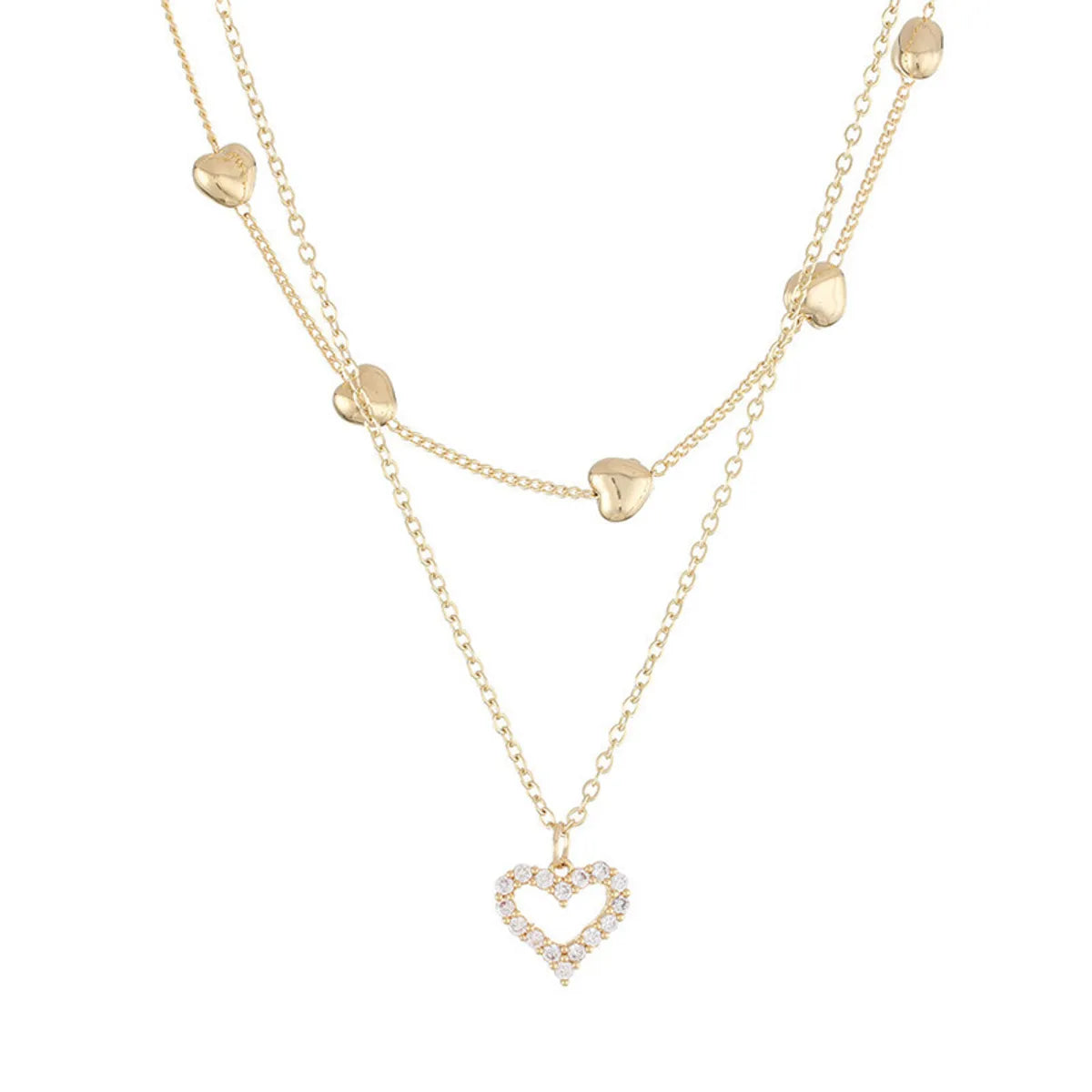 Ig Style Korean Style Heart Shape Gold Plated Rhinestones Alloy Iron Wholesale Layered Necklaces