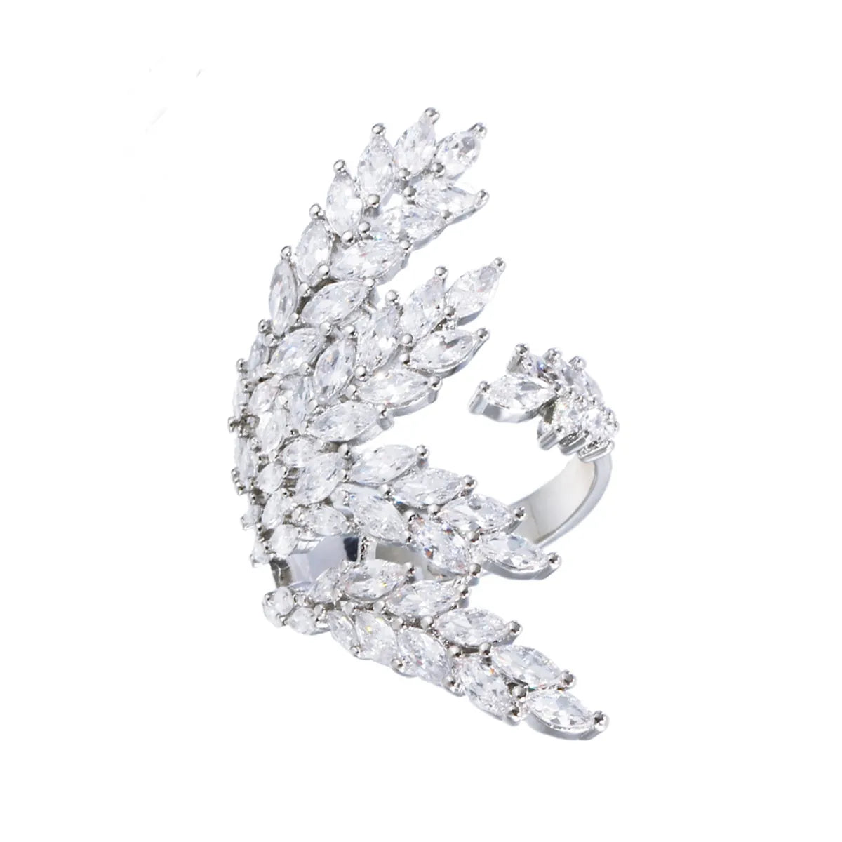 Ig Style Korean Style Wings Copper Plating Inlay Artificial Gemstones Gold Plated Rhodium Plated Open Rings