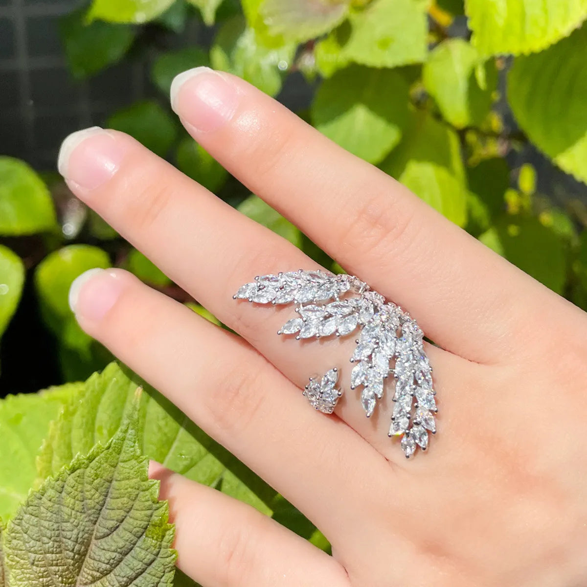 Ig Style Korean Style Wings Copper Plating Inlay Artificial Gemstones Gold Plated Rhodium Plated Open Rings