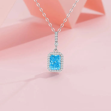 Ig Style Lady Korean Style Square Sterling Silver Inlay Zircon Pendant Necklace