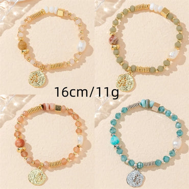 IG Style Leaf Artificial Crystal Alloy Beaded Plating Women's Bracelets