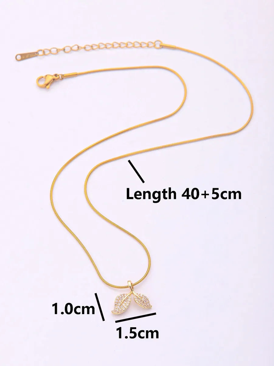 Ig Style Leaves Stainless Steel Brass Plating Inlay Zircon 18k Gold Plated Pendant Necklace