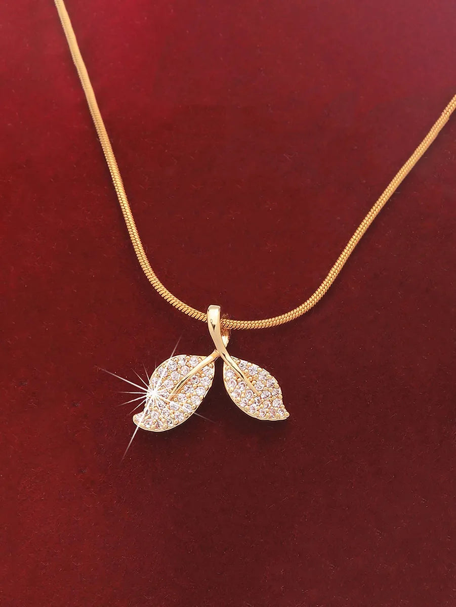 Ig Style Leaves Stainless Steel Brass Plating Inlay Zircon 18k Gold Plated Pendant Necklace