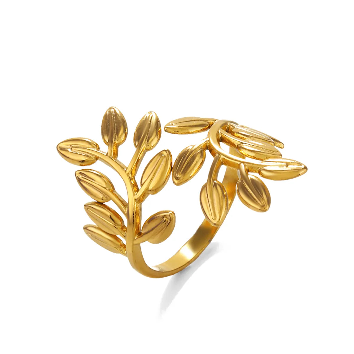 304 Stainless Steel 18K Gold Plated IG Style Plating Leaves Open Rings