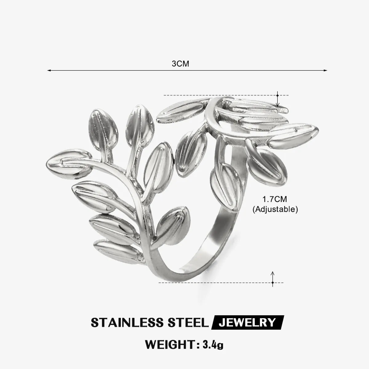 304 Stainless Steel 18K Gold Plated IG Style Plating Leaves Open Rings