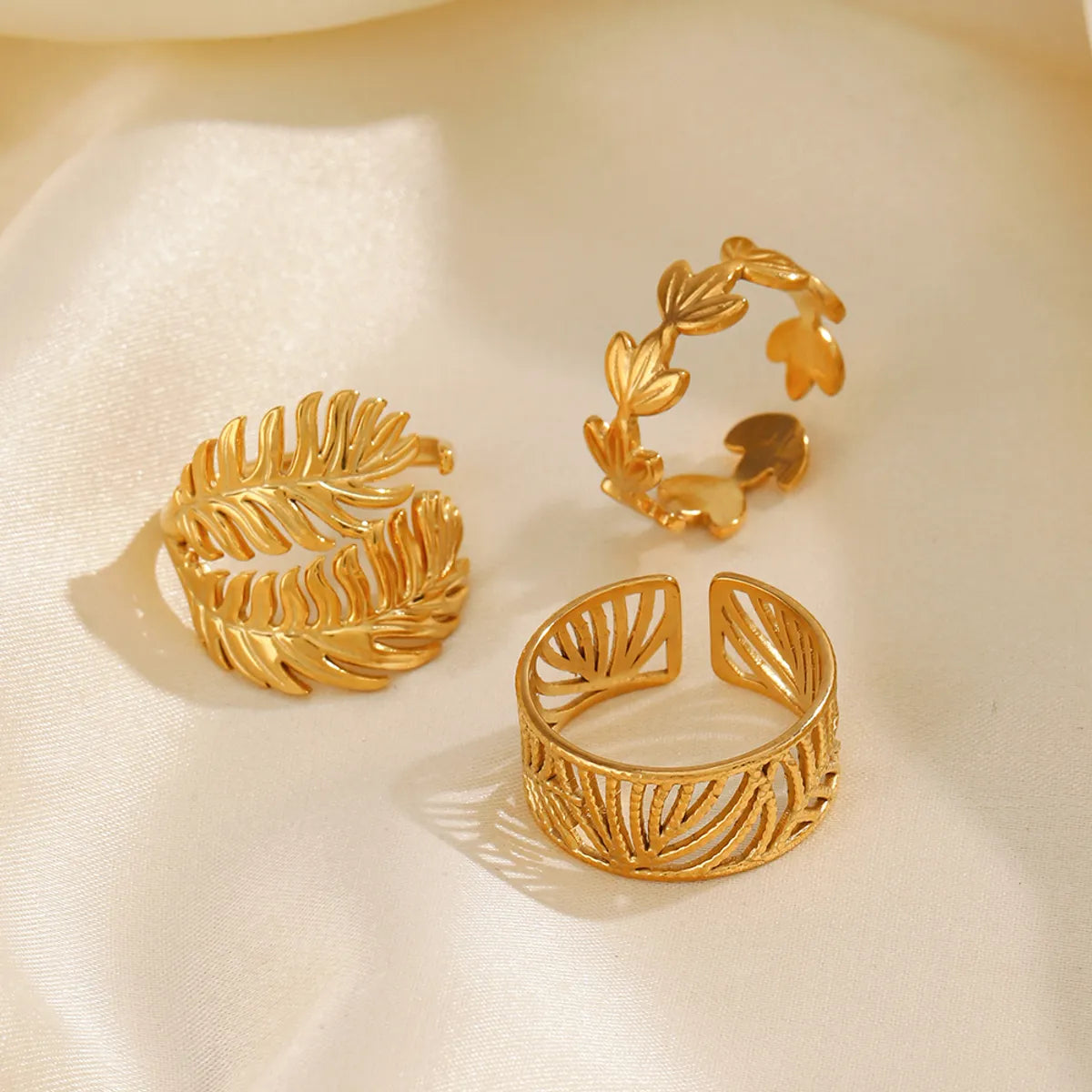 Ig Style Leaves Stainless Steel Plating 18k Gold Plated Open Rings