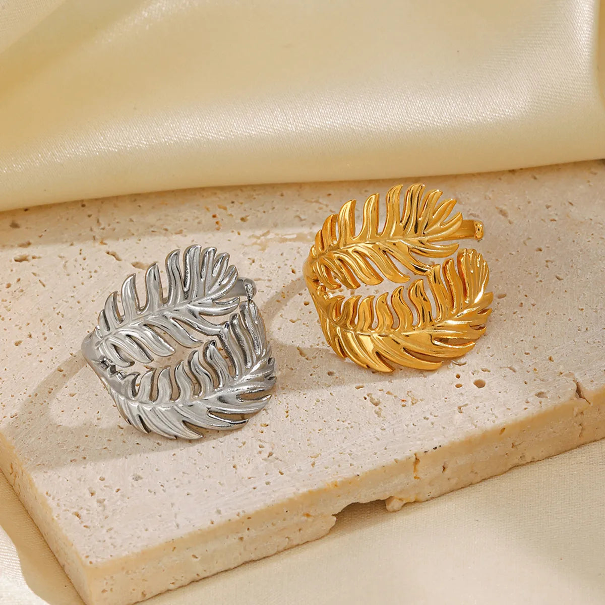 Ig Style Leaves Stainless Steel Plating 18k Gold Plated Open Rings