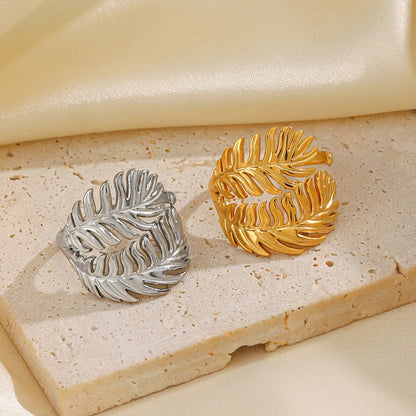 Ig Style Leaves Stainless Steel Plating 18k Gold Plated Open Rings