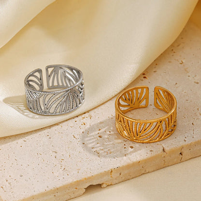 Ig Style Leaves Stainless Steel Plating 18k Gold Plated Open Rings