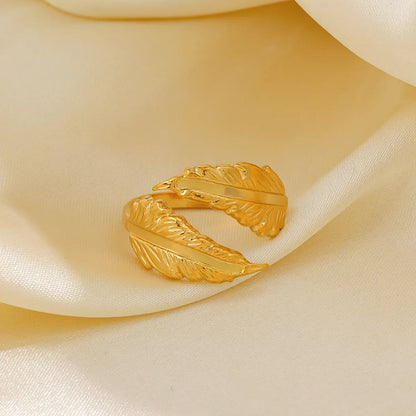 Ig Style Leaves Stainless Steel Plating Gold Plated Open Rings