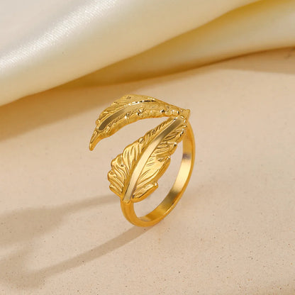 Ig Style Leaves Stainless Steel Plating Gold Plated Open Rings