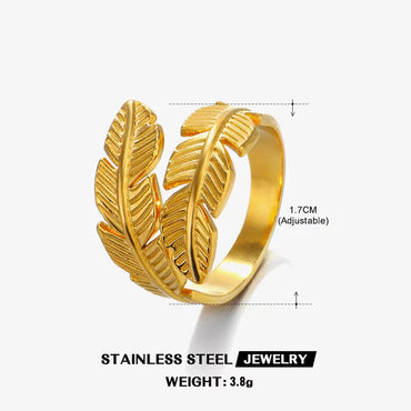 Ig Style Leaves Titanium Steel 18k Gold Plated Open Rings