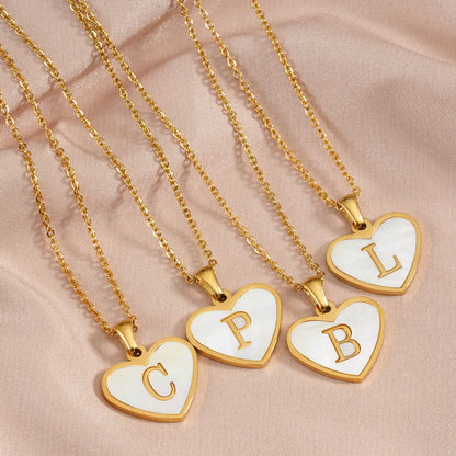 Ig Style Letter Heart Shape Stainless Steel Plating Inlay Shell 18k Gold Plated Pendant Necklace