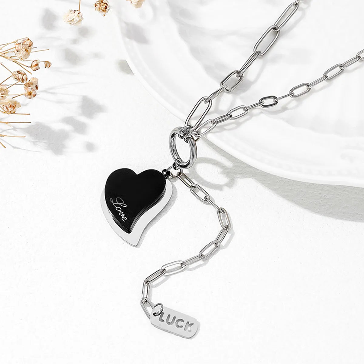 Ig Style Letter Heart Shape Stainless Steel Plating Palladium White K Gold Pendant Necklace