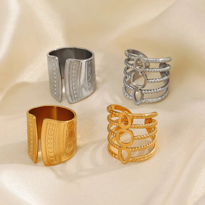 Ig Style Lines Stainless Steel Plating 18k Gold Plated Open Rings