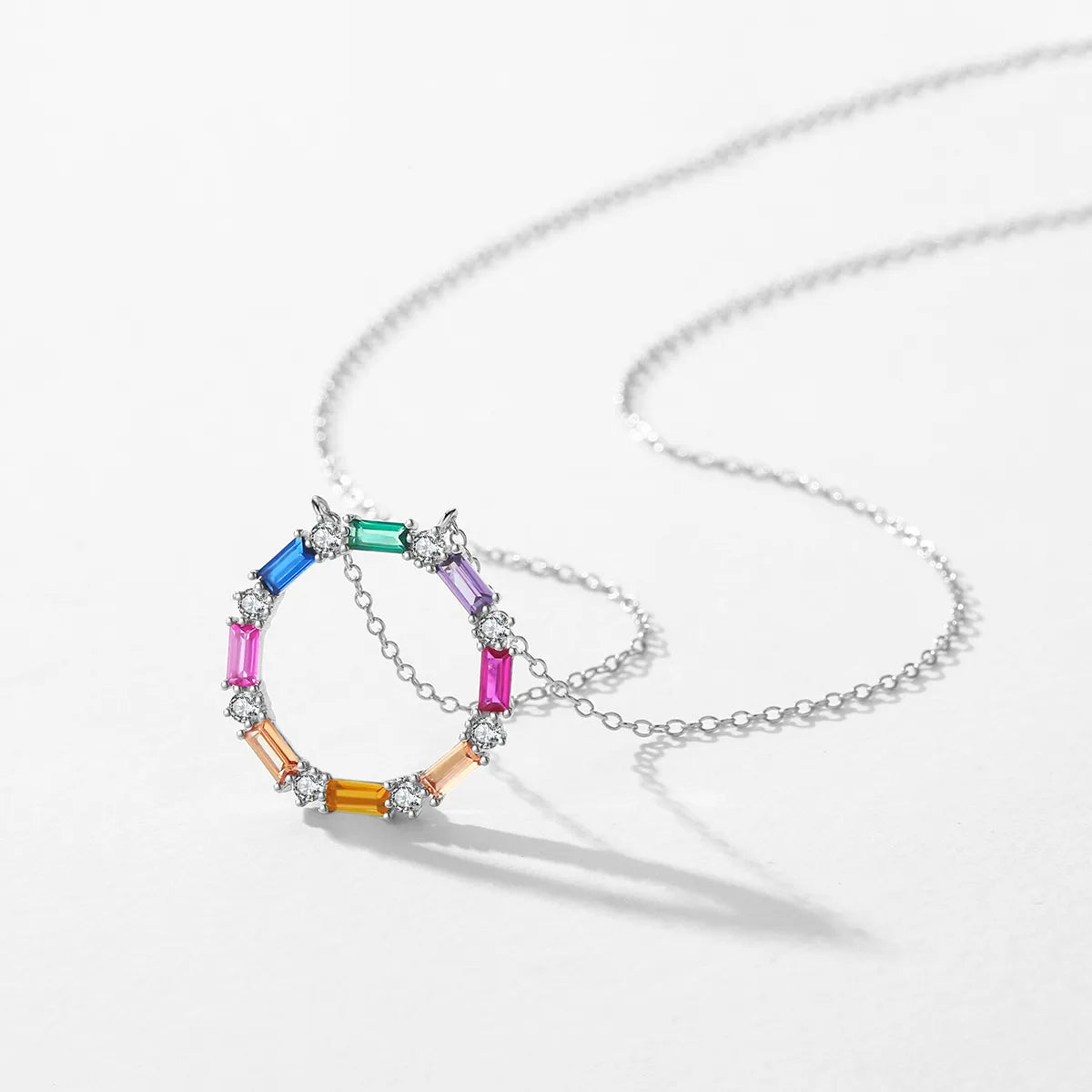 Ig Style Luxurious Circle Colorful Sterling Silver Plating Inlay Zircon Rhodium Plated Necklace