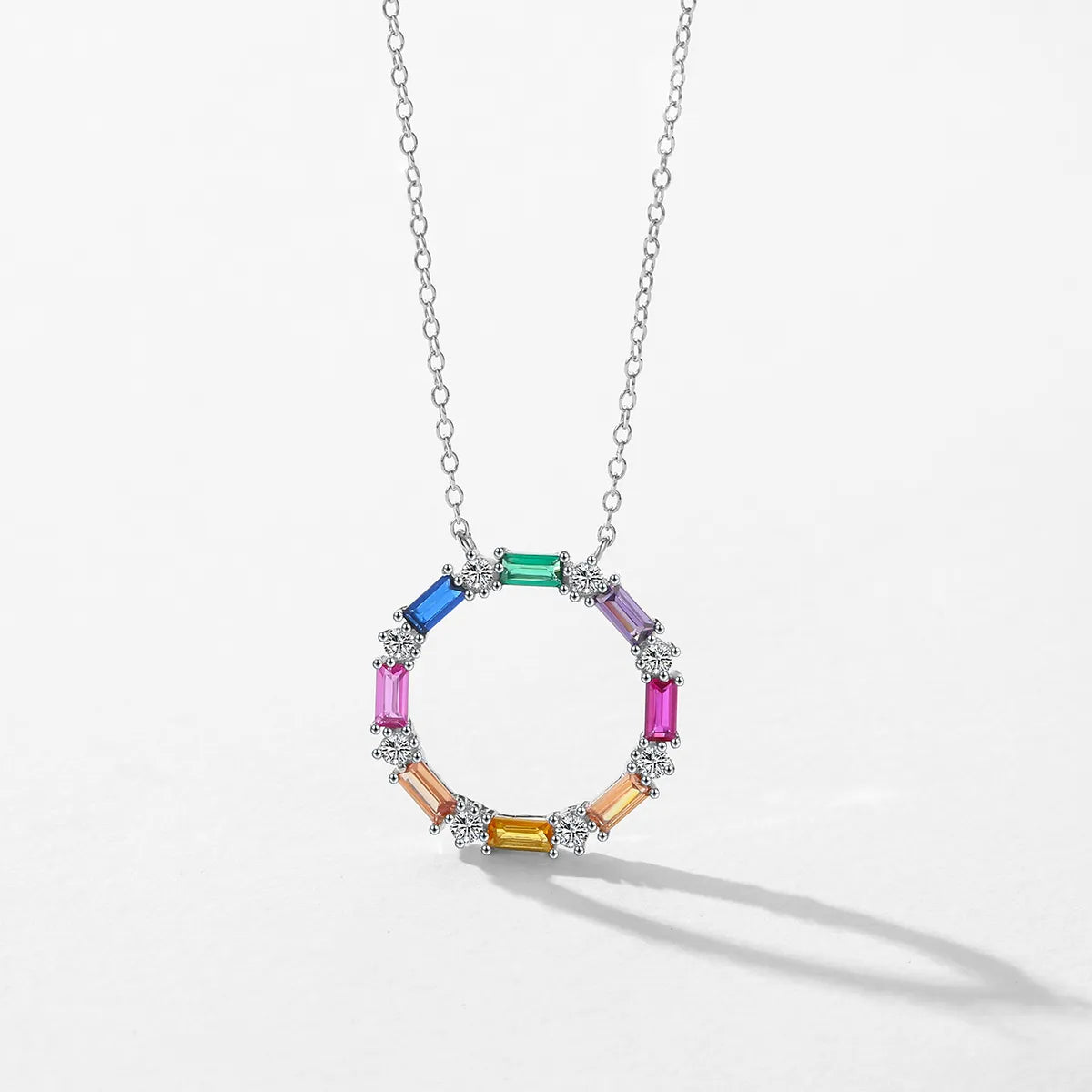 Ig Style Luxurious Circle Colorful Sterling Silver Plating Inlay Zircon Rhodium Plated Necklace