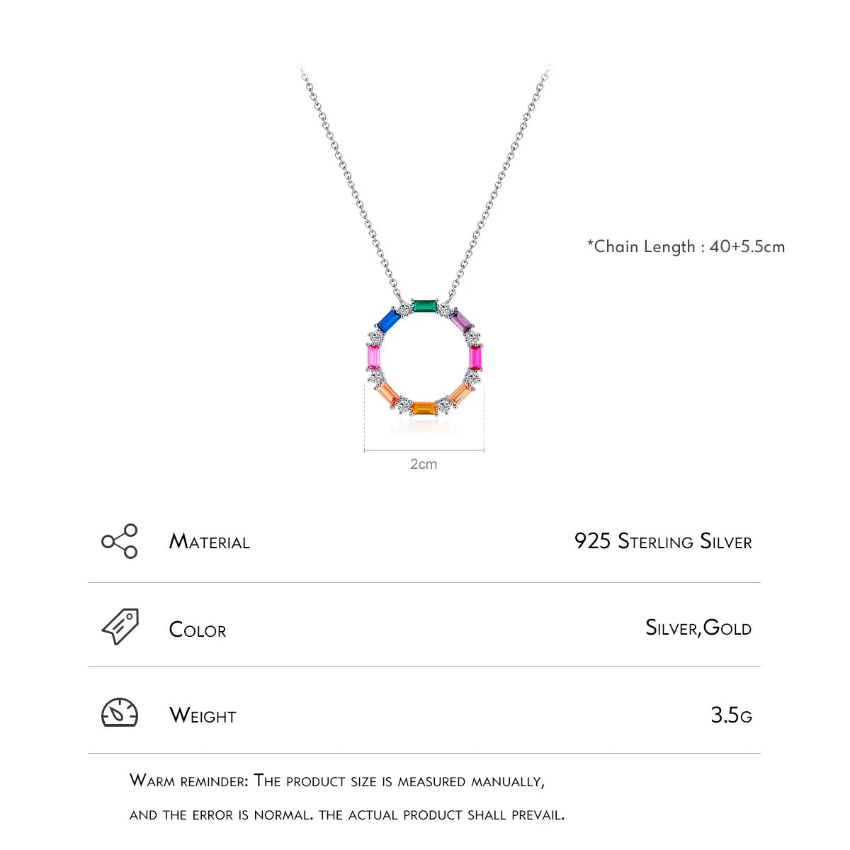 Ig Style Luxurious Circle Colorful Sterling Silver Plating Inlay Zircon Rhodium Plated Necklace