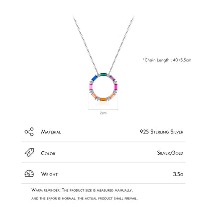 Ig Style Luxurious Circle Colorful Sterling Silver Plating Inlay Zircon Rhodium Plated Necklace