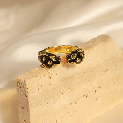 Ig Style Modern Style Animal Copper Enamel Plating Inlay Zircon 18k Gold Plated Open Rings