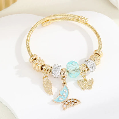 IG Style Modern Style Classic Style Devil'S Eye Bear Butterfly Gold Plated Rhinestones Glass Pearl 304 Stainless Steel Alloy Wholesale Bangle