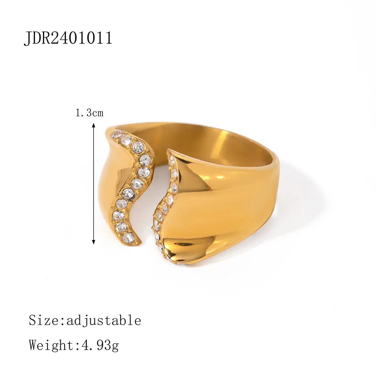 IG Style Modern Style Classic Style Irregular Waves 304 Stainless Steel 18K Gold Plated Rhinestones Open Rings In Bulk