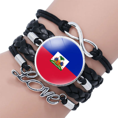 IG Style Modern Style Classic Style National Flag Round American Flag Pu Leather Alloy Glass Wholesale Bracelets