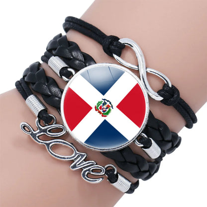 IG Style Modern Style Classic Style National Flag Round American Flag Pu Leather Alloy Glass Wholesale Bracelets