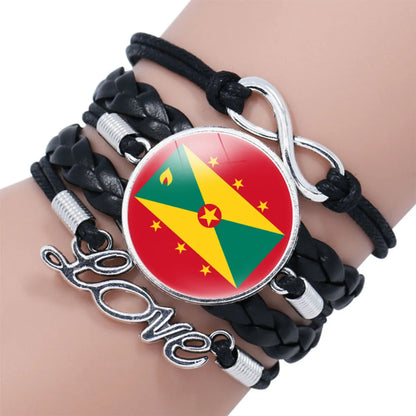 IG Style Modern Style Classic Style National Flag Round American Flag Pu Leather Alloy Glass Wholesale Bracelets