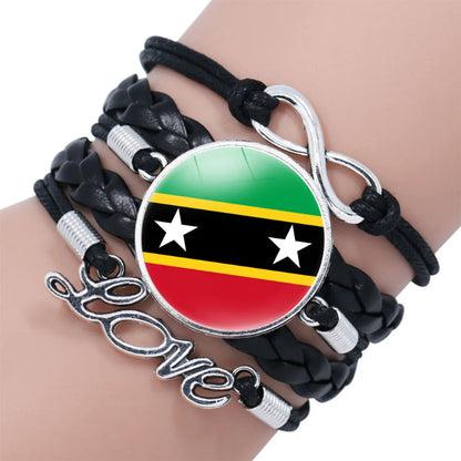 IG Style Modern Style Classic Style National Flag Round American Flag Pu Leather Alloy Glass Wholesale Bracelets