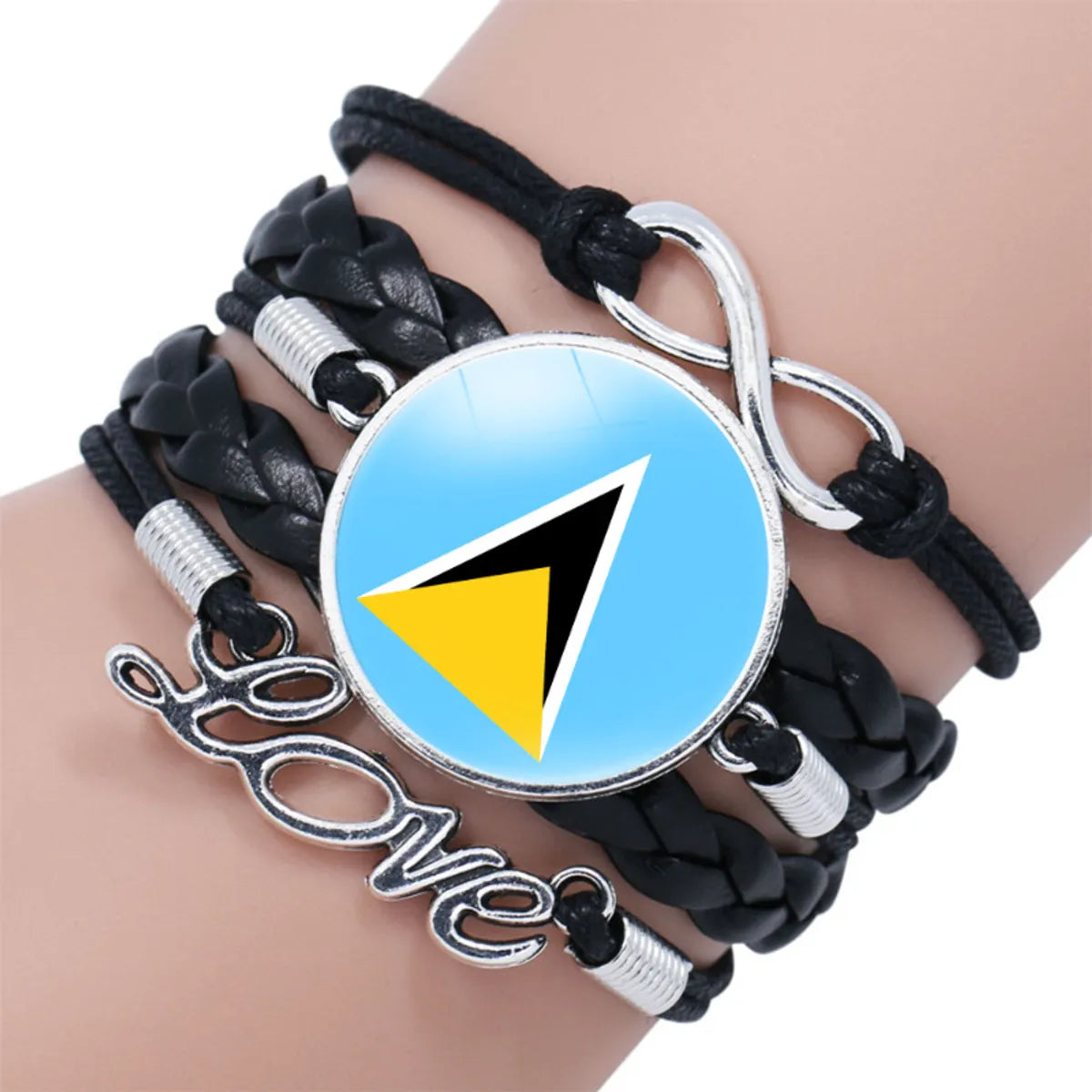 IG Style Modern Style Classic Style National Flag Round American Flag Pu Leather Alloy Glass Wholesale Bracelets