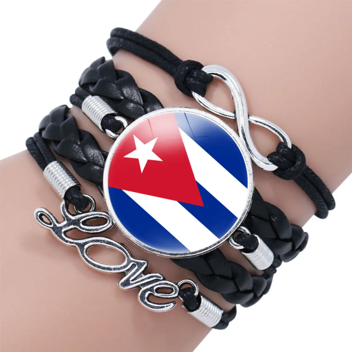 IG Style Modern Style Classic Style National Flag Round American Flag Pu Leather Alloy Glass Wholesale Bracelets