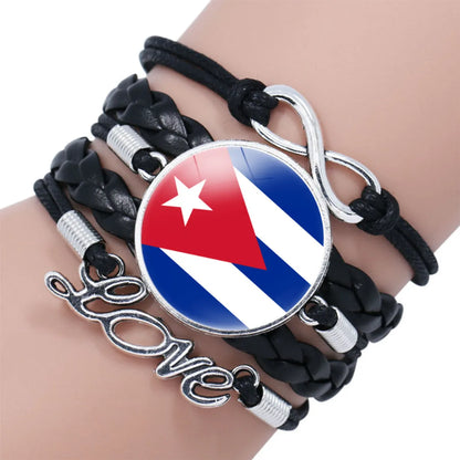 IG Style Modern Style Classic Style National Flag Round American Flag Pu Leather Alloy Glass Wholesale Bracelets