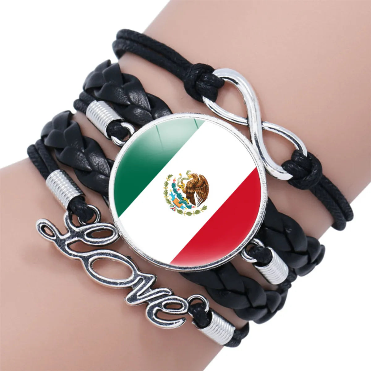 IG Style Modern Style Classic Style National Flag Round American Flag Pu Leather Alloy Glass Wholesale Bracelets