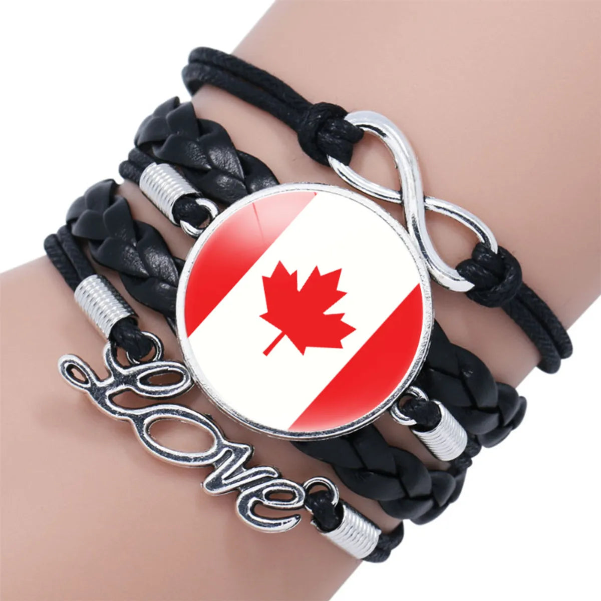 IG Style Modern Style Classic Style National Flag Round American Flag Pu Leather Alloy Glass Wholesale Bracelets