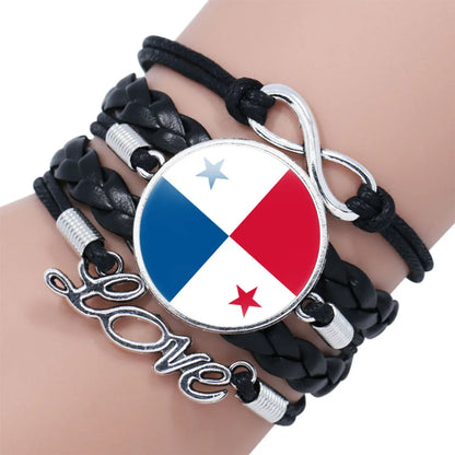 IG Style Modern Style Classic Style National Flag Round American Flag Pu Leather Alloy Glass Wholesale Bracelets