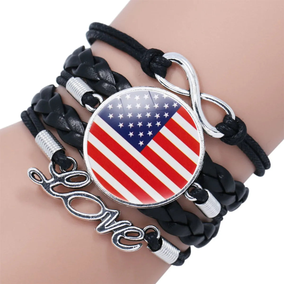 IG Style Modern Style Classic Style National Flag Round American Flag Pu Leather Alloy Glass Wholesale Bracelets