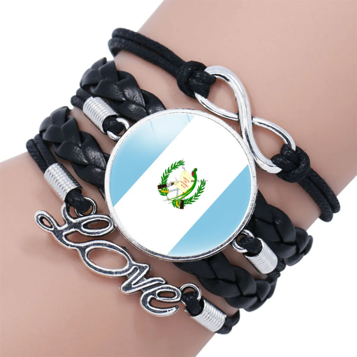 IG Style Modern Style Classic Style National Flag Round American Flag Pu Leather Alloy Glass Wholesale Bracelets