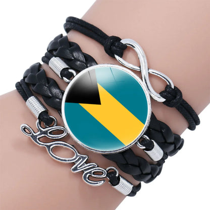 IG Style Modern Style Classic Style National Flag Round American Flag Pu Leather Alloy Glass Wholesale Bracelets