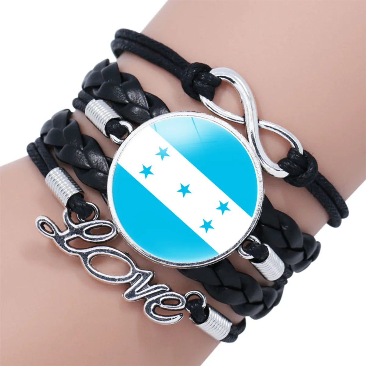 IG Style Modern Style Classic Style National Flag Round American Flag Pu Leather Alloy Glass Wholesale Bracelets