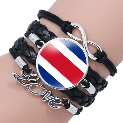 IG Style Modern Style Classic Style National Flag Round American Flag Pu Leather Alloy Glass Wholesale Bracelets