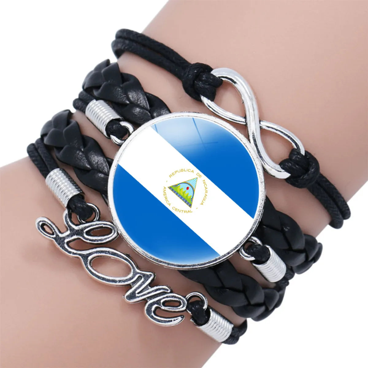 IG Style Modern Style Classic Style National Flag Round American Flag Pu Leather Alloy Glass Wholesale Bracelets