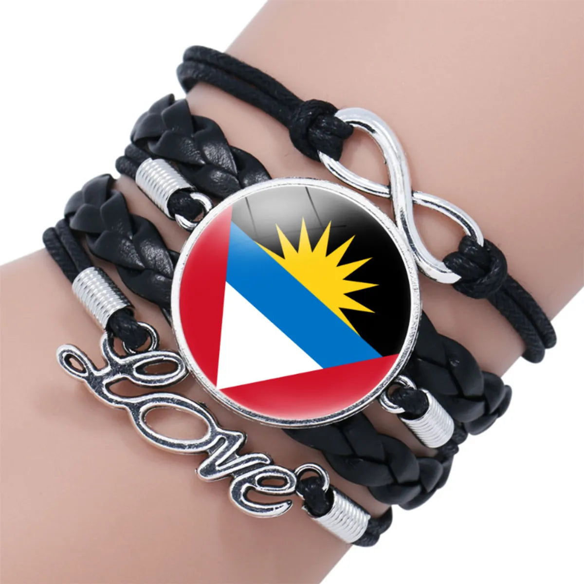 IG Style Modern Style Classic Style National Flag Round American Flag Pu Leather Alloy Glass Wholesale Bracelets