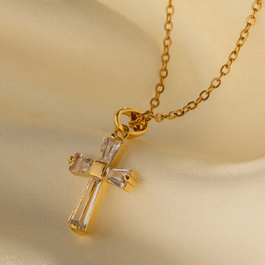 Ig Style Modern Style Cross Stainless Steel Copper Plating Inlay Zircon Pendant Necklace