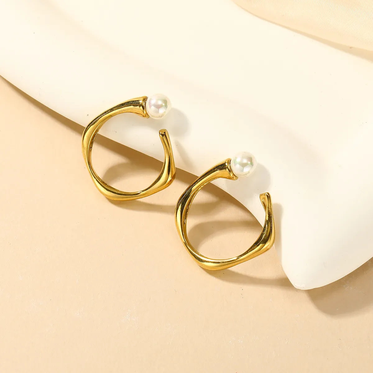 Ig Style Modern Style Geometric Stainless Steel Polishing Inlay Pearl 18k Gold Plated Rings