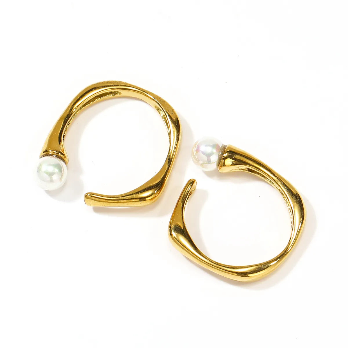 Ig Style Modern Style Geometric Stainless Steel Polishing Inlay Pearl 18k Gold Plated Rings