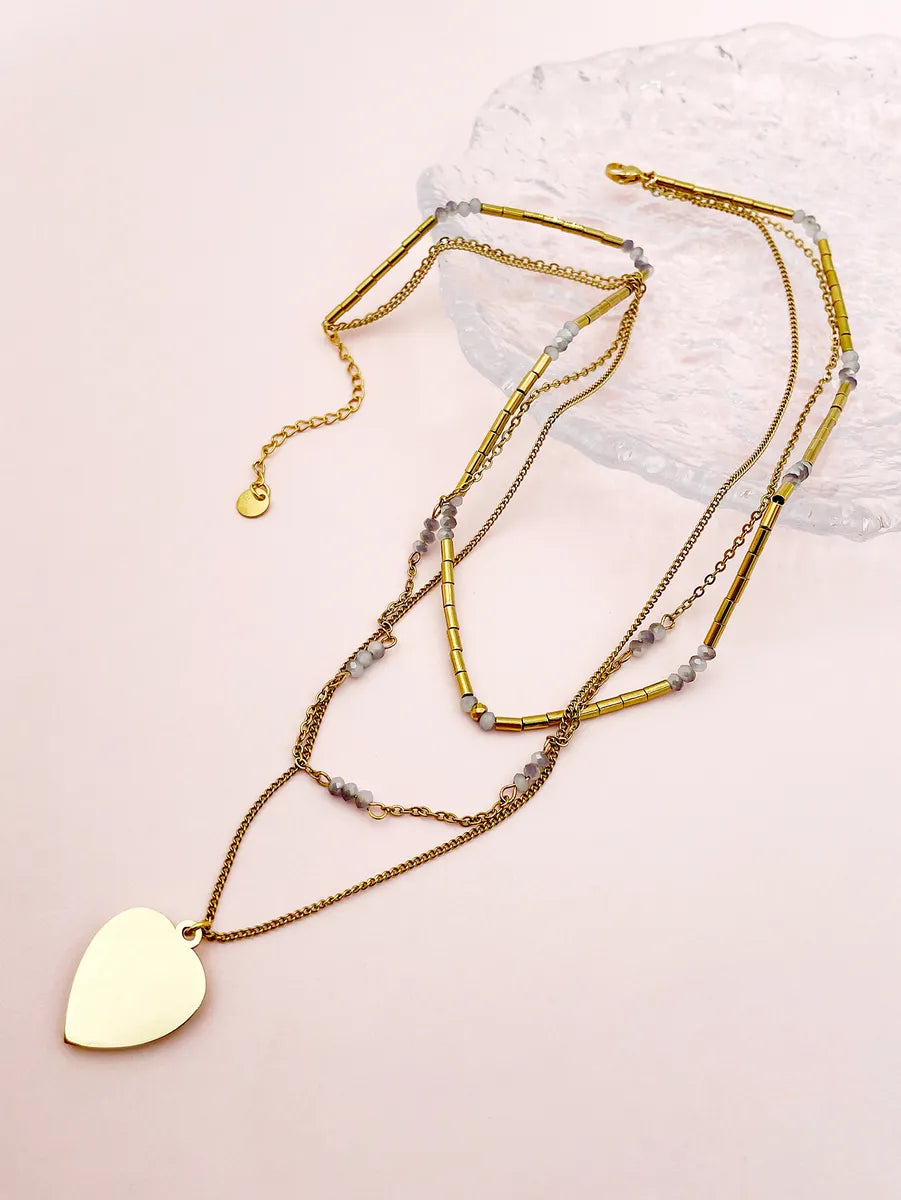 Ig Style Modern Style Heart Shape Stainless Steel Beaded Plating Inlay Zircon Gold Plated Layered Necklaces