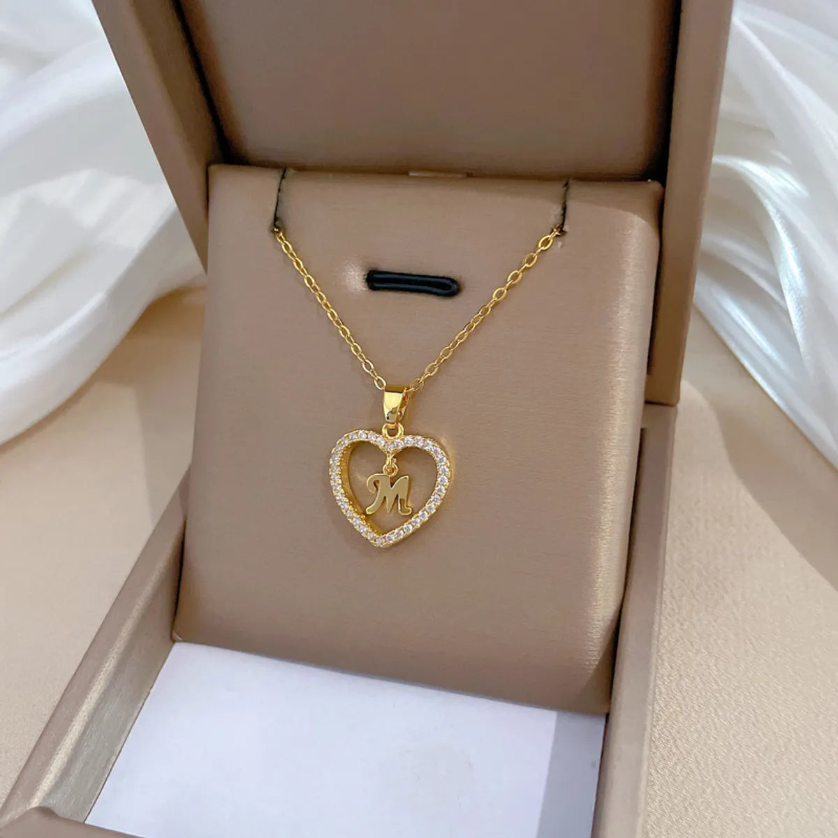 Ig Style Modern Style Simple Style Letter Heart Shape Titanium Steel Copper Inlay Artificial Gemstones Pendant Necklace