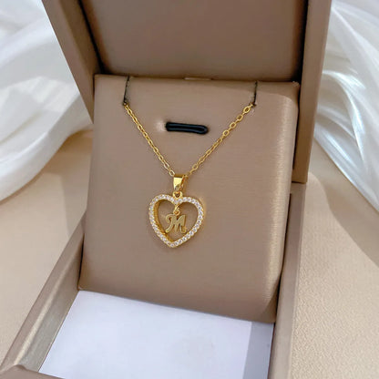 Ig Style Modern Style Simple Style Letter Heart Shape Titanium Steel Copper Inlay Artificial Gemstones Pendant Necklace