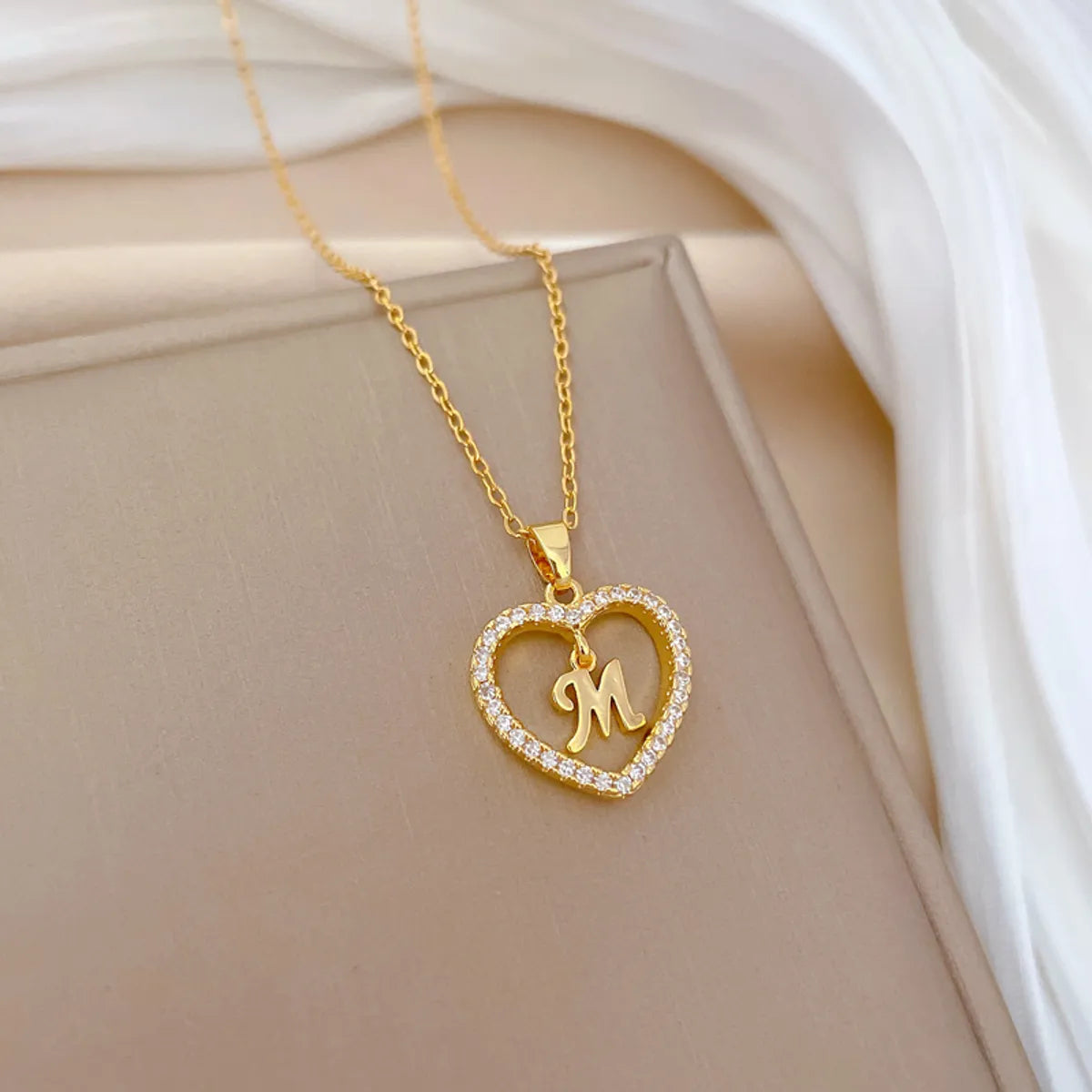 Ig Style Modern Style Simple Style Letter Heart Shape Titanium Steel Copper Inlay Artificial Gemstones Pendant Necklace